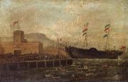 Hugh Carroll Frazer Launch of the Steamship Aurora from Belfast Harbour oil painting on canvas